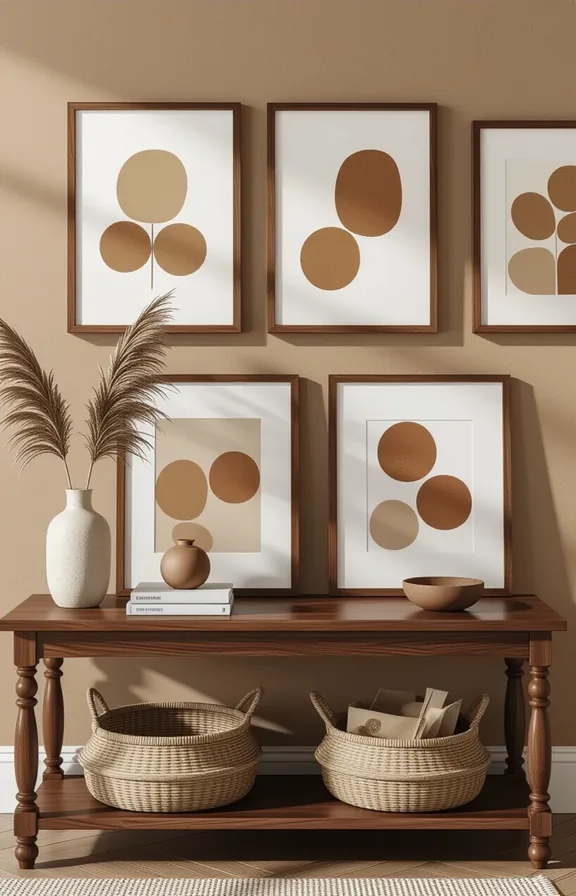 medium shot eye-level view living room with brown-painted