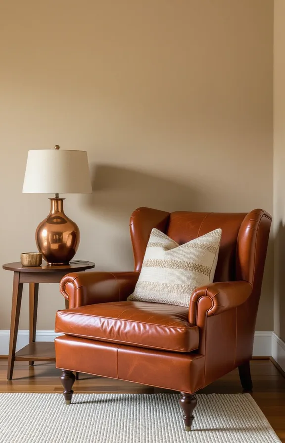 medium shot eye-level view living room with brown-painted