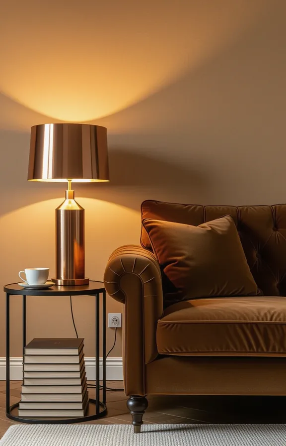 medium shot eye-level view living room with brown-painted