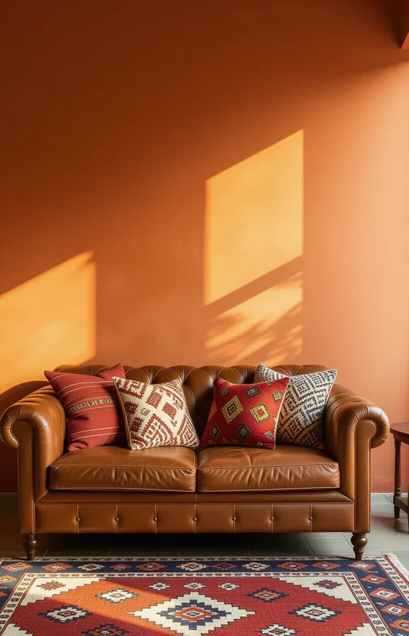 medium wide shot from eye-level. worn brown leather