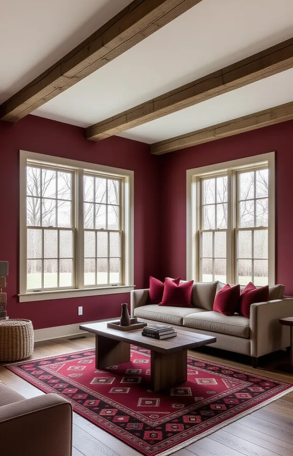 exposed chocolate brown wood beams the ceiling living
