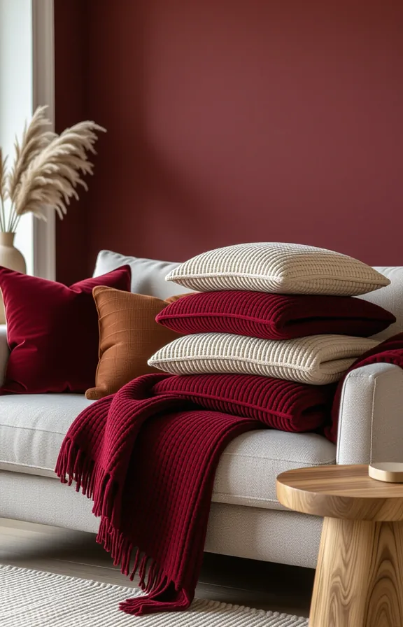 pile textured throws and pillows burgundy and brown