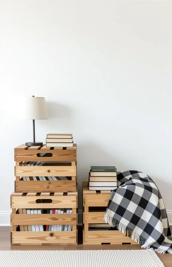 Medium shot two wooden milk crates stacked and