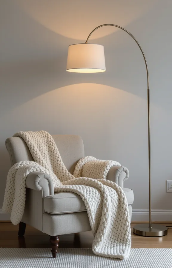 Three-quarter view worn-in armchair studio corner next tall