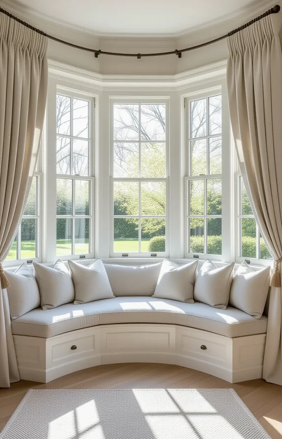 Wide shot semi-circular sofa perfectly fitted into large