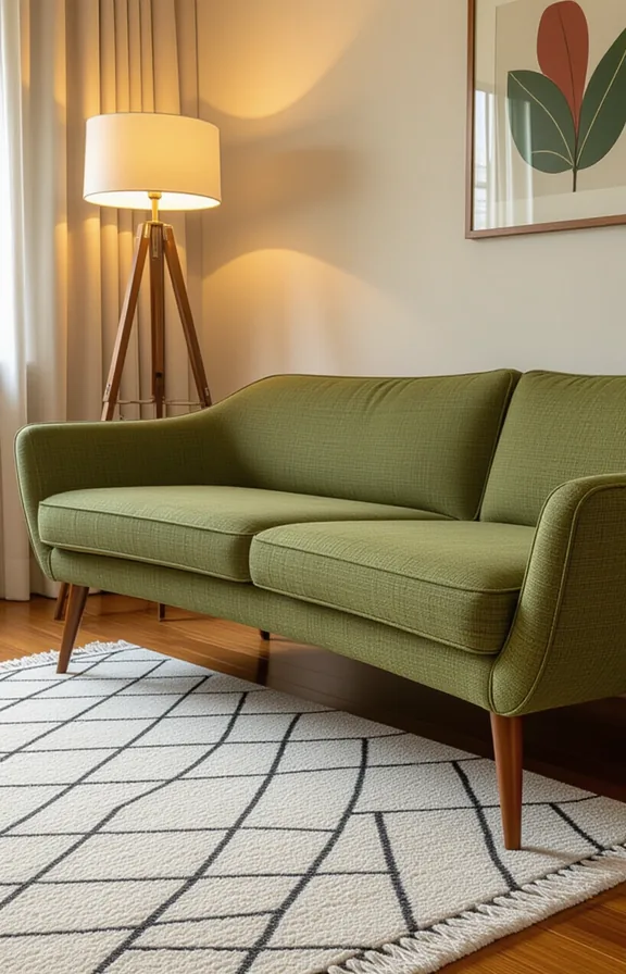 Medium curved arc sofa with sleek teak legs