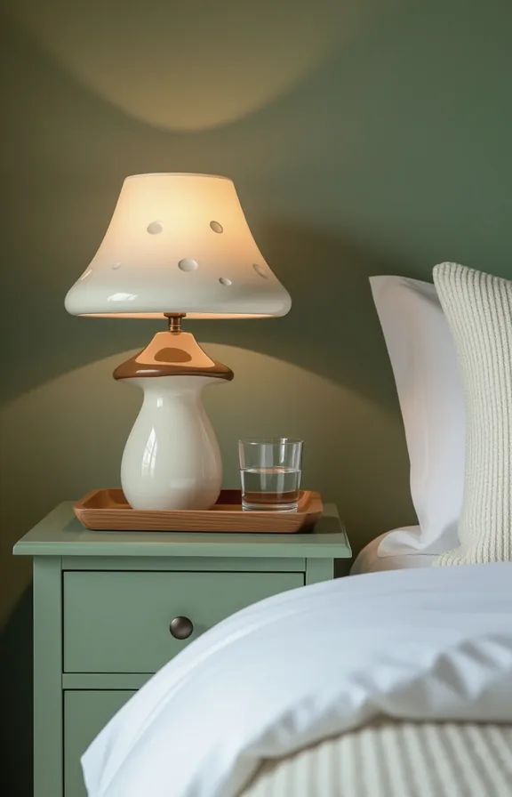 3/4 view nightstand room with dark sage green