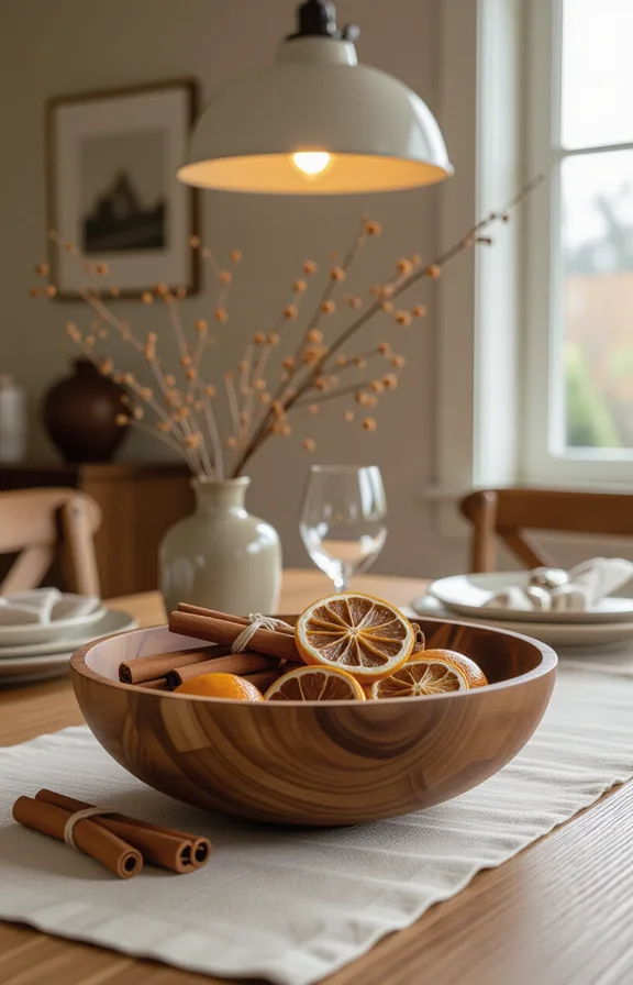 Medium shot low wooden bowl filled with cinnamon