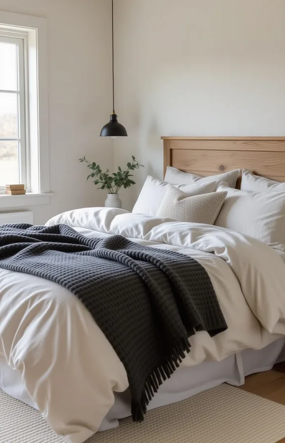 bed layered with heavy cotton duvet and wool