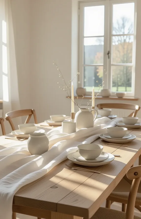 long dining table dressed with soft gauze table