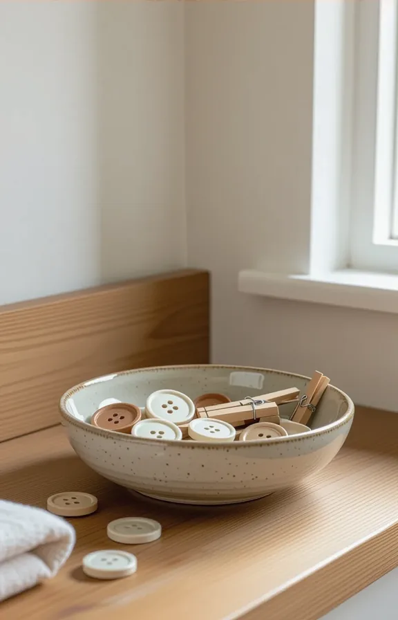 Eye-level close medium shot handmade ceramic catchall dish