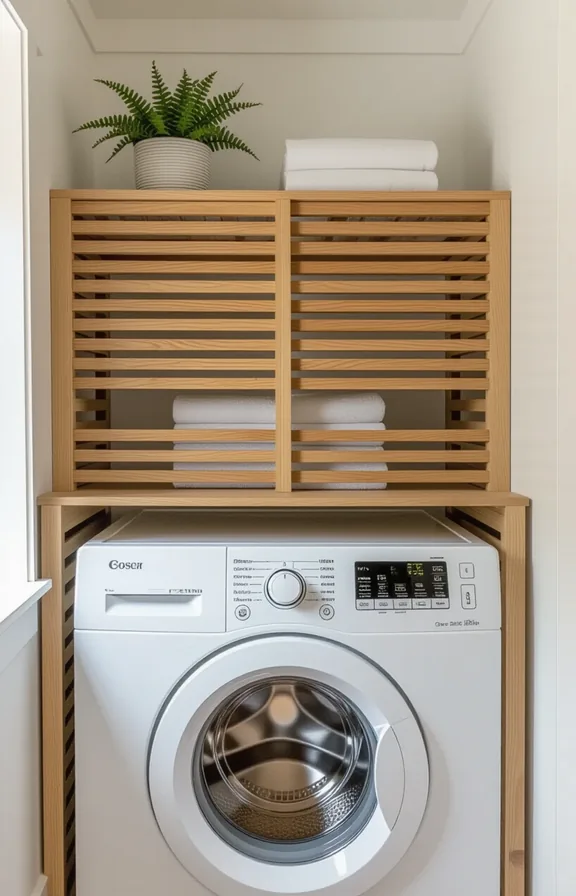 Eye-level view slatted wood cover resting top compact