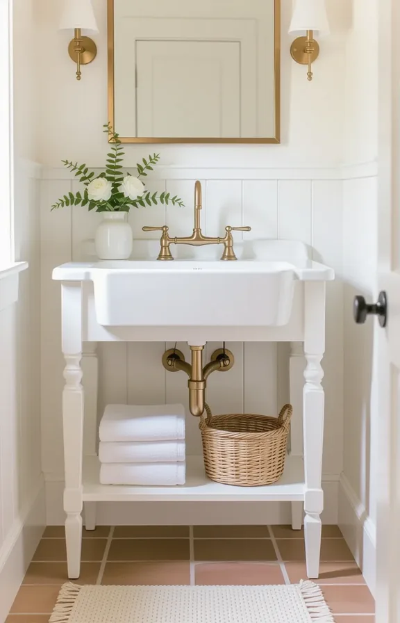 Medium shot freestanding ceramic farmhouse sink console legs