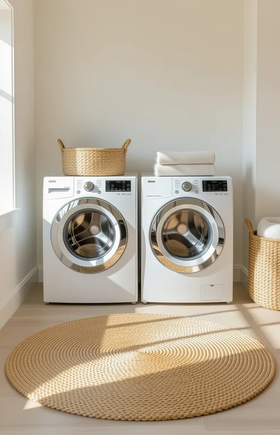 thick woven seagrass floor mat front front-load washer