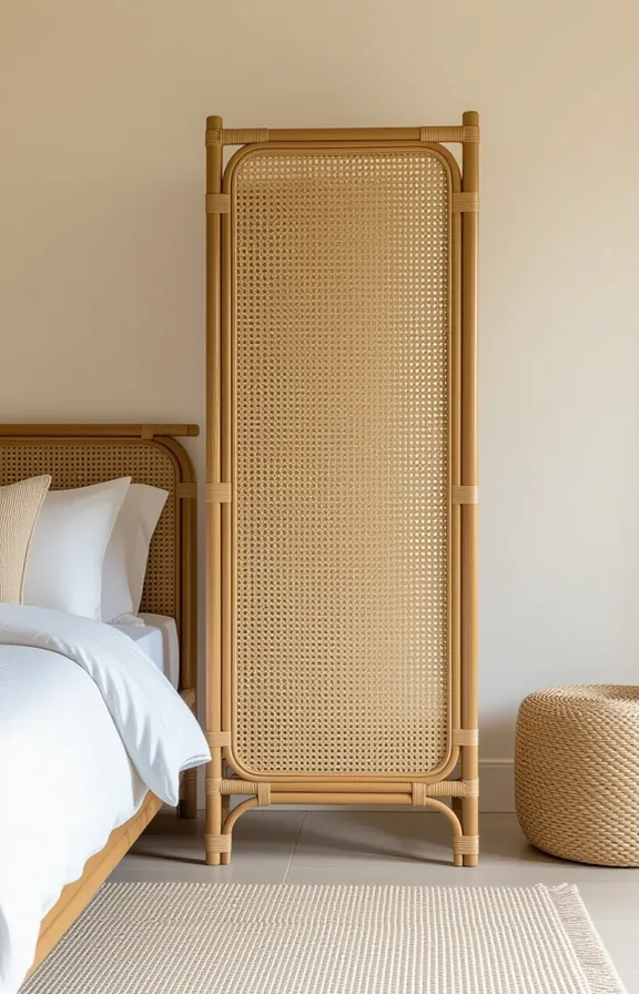 3/4 view medium shot freestanding cane room divider