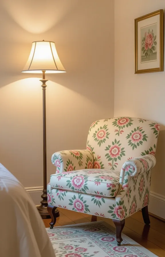 3/4 view medium shot small reading nook with
