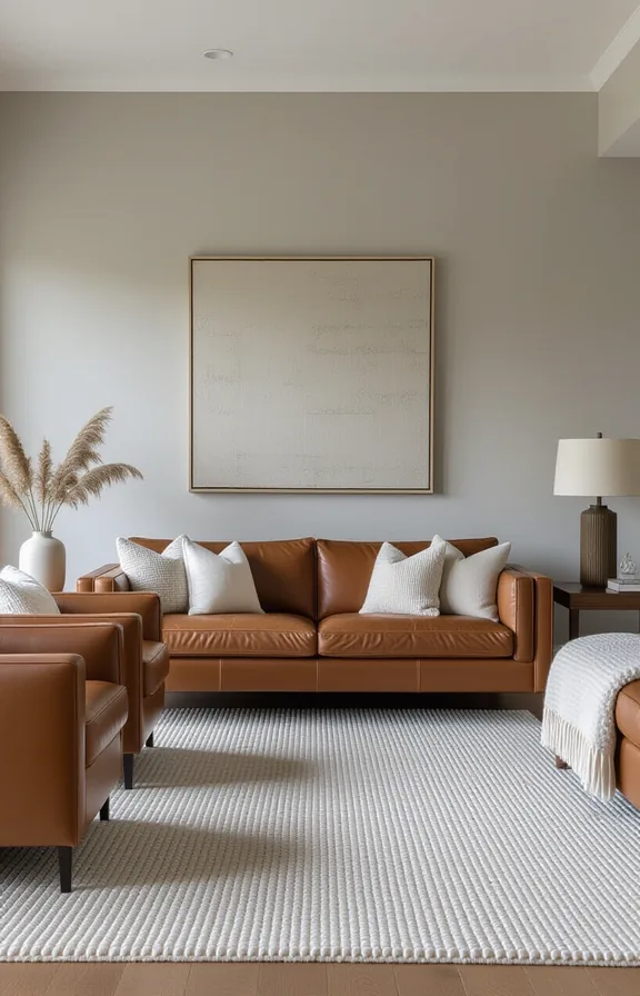 Wide shot large textured grey wool area rug