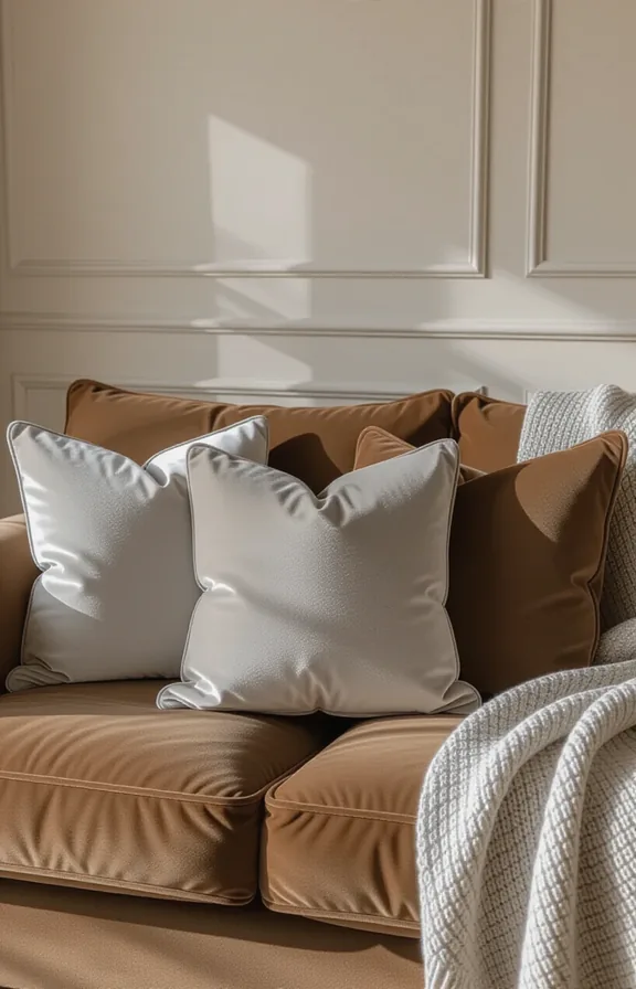 medium shot cluster silver grey velvet throw pillows