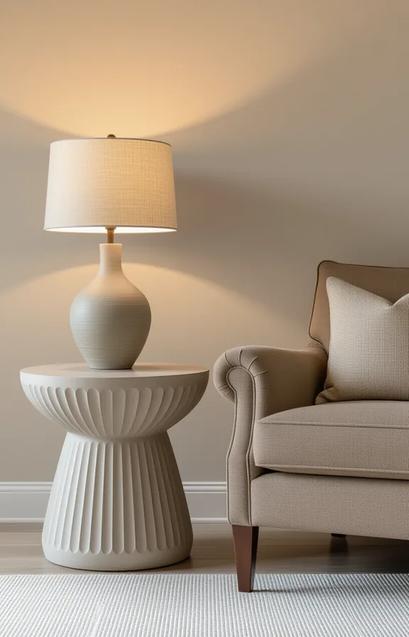 Medium shot light grey fluted wood side table
