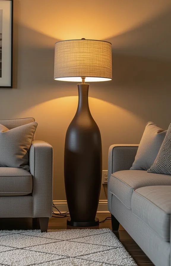 Medium shot tall espresso brown ceramic base floor