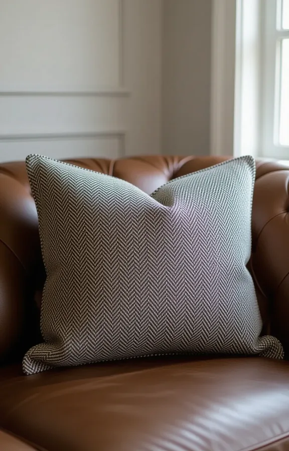 medium shot grey herringbone patterned throw pillow brown