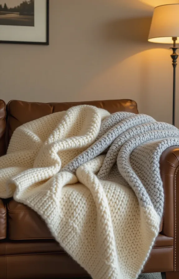 Medium shot pile cream and light grey knitted