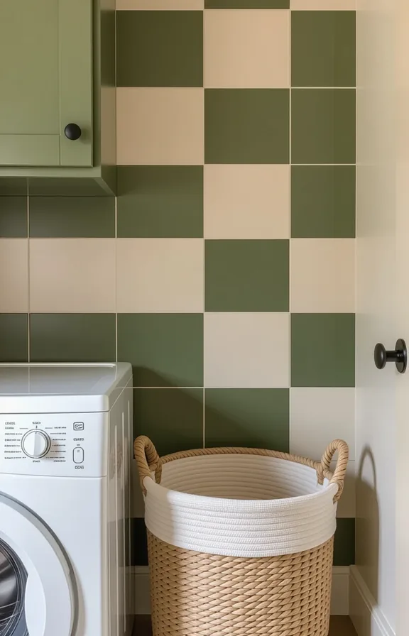 vertical 3/4 view laundry nook. The backsplash consists