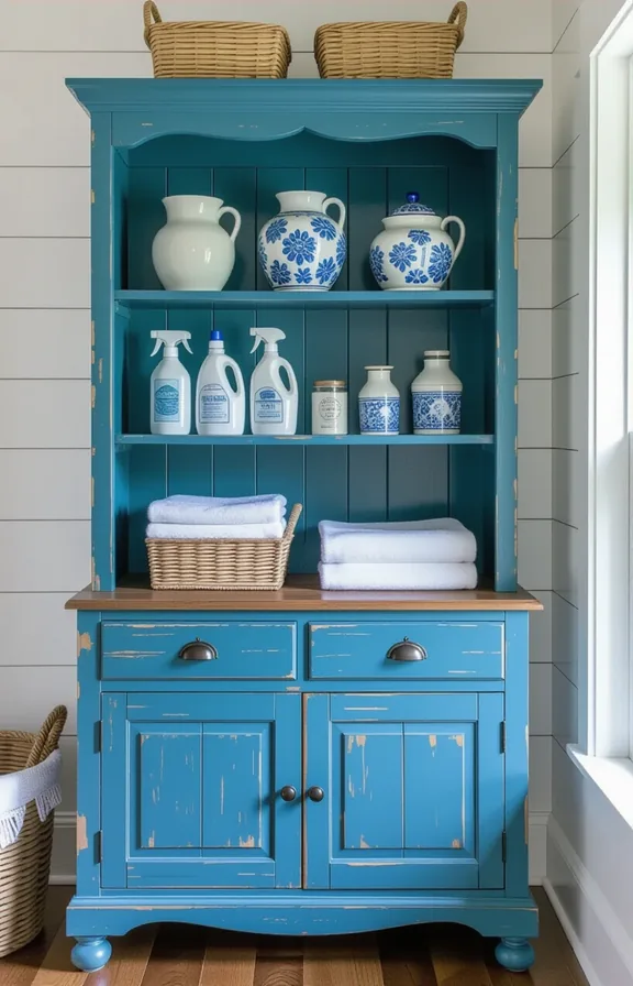 Distressed Blue Hutch