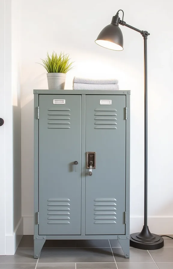 medium shot vintage grey metal locker used cabinet.