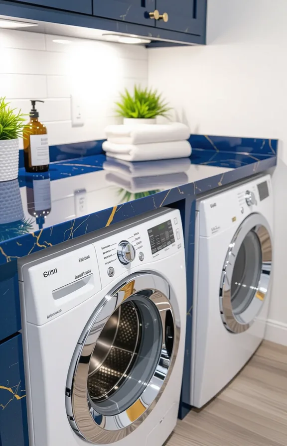 Medium shot deep blue epoxy resin-coated countertop with