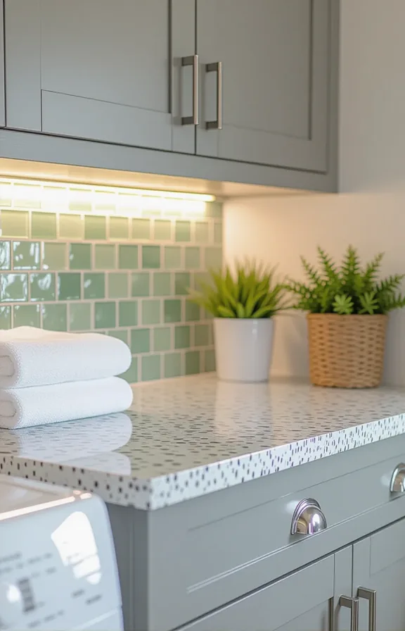 speckled recycled glass composite countertop laundry nook palette