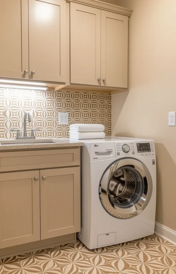 budget-friendly patterned laminate countertop installed basic laundry room