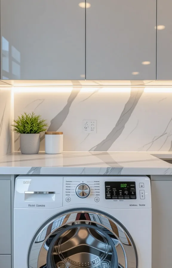 3/4 view gleaming white marble countertop with subtle