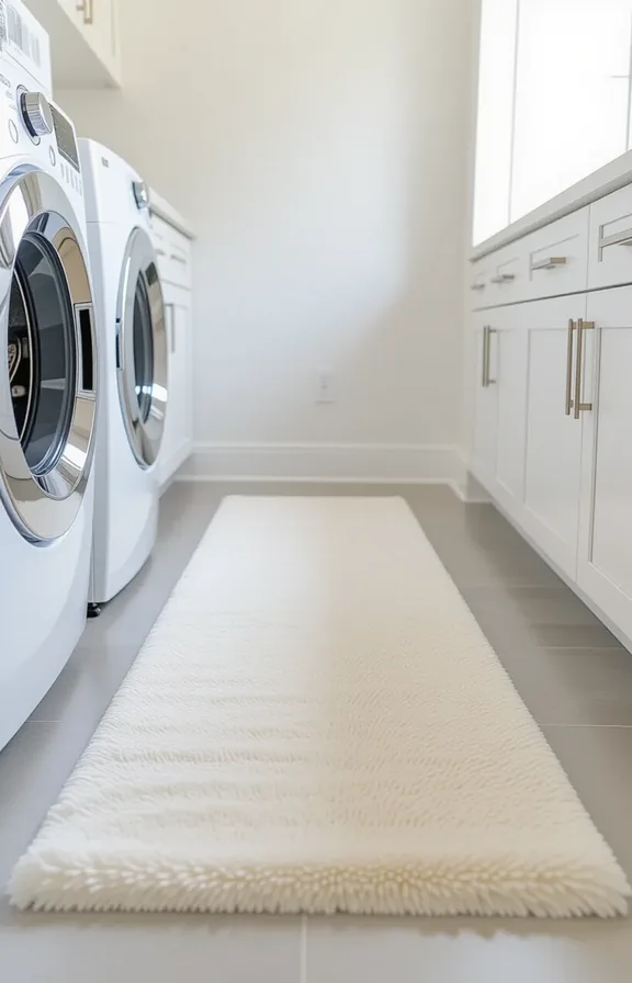 Medium shot long plush ivory washable runner rug