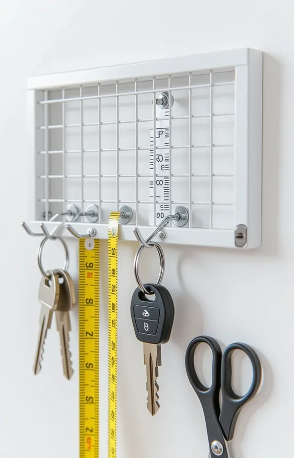 medium shot small white metal grid hook panel