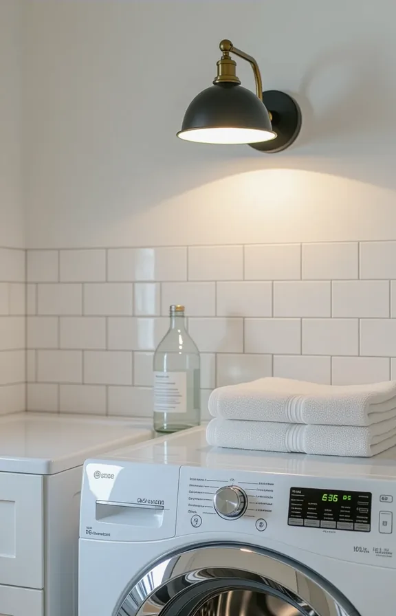 Medium shot plain laundry room countertop next white