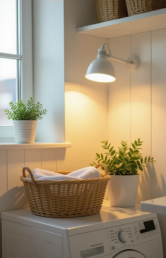 forgotten corner between washer and wall warm white