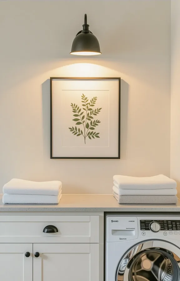 Medium shot blank wall above laundry folding station