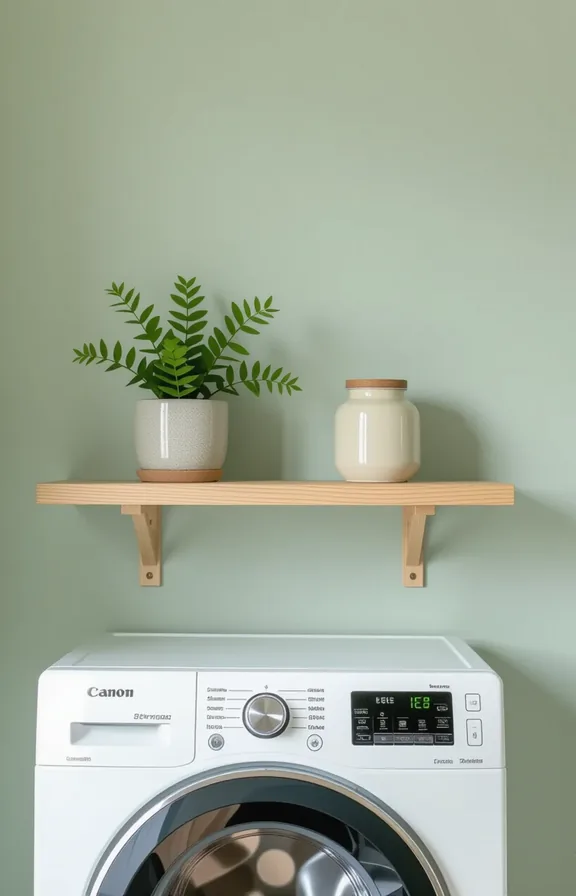 3/4 view eye-level single pale oak floating shelf