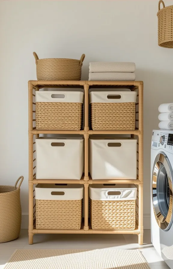 Eye-level view cube storage unit made natural rattan