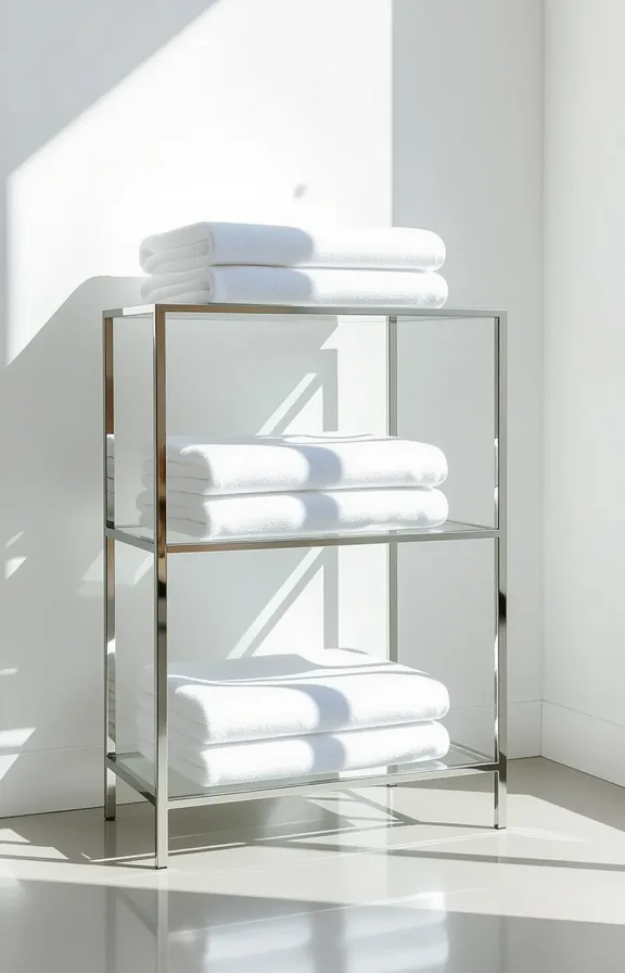 Eye-level view freestanding glass and chrome etagere with