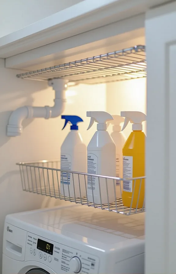 Eye-level view low-profile rolling wire trolley shelf stored