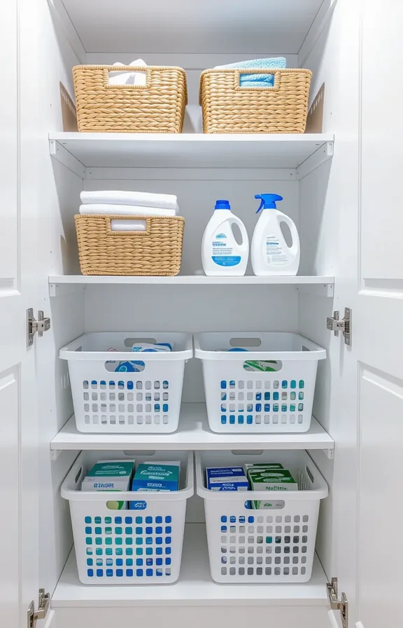 Eye-level view basic white laminate shelving unit with