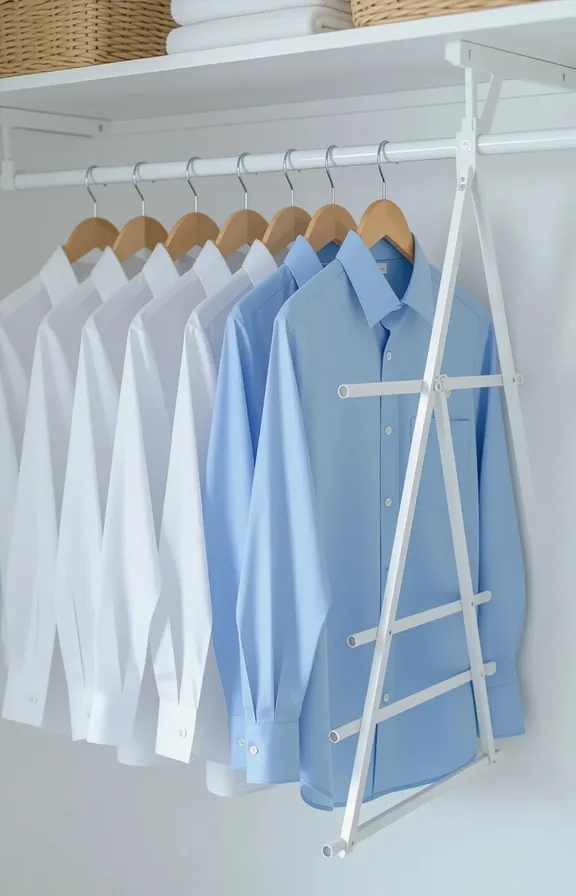 Medium shot blank laundry room wall. fold-flat collapsible