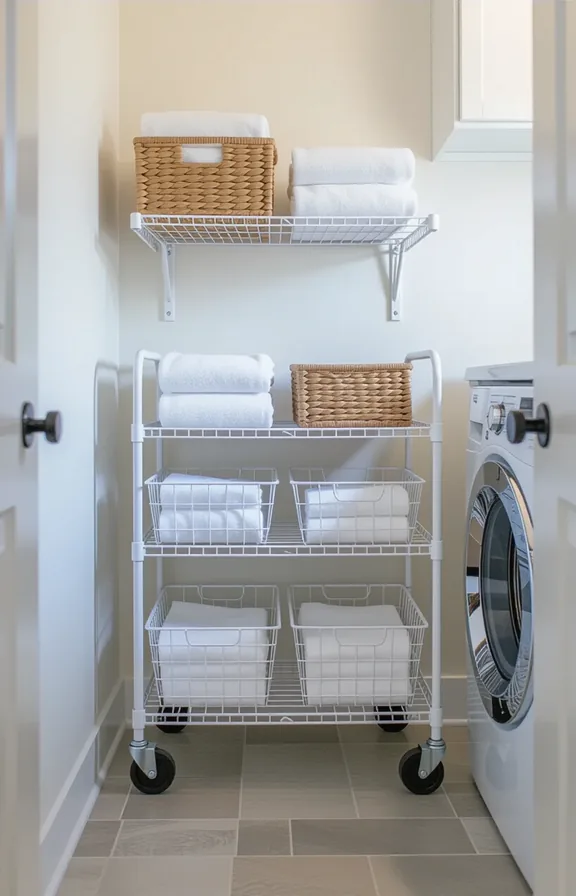 small laundry room. narrow apartment-sized utility cart fits