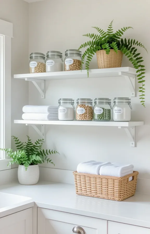 Medium shot plain laundry room wall. set white