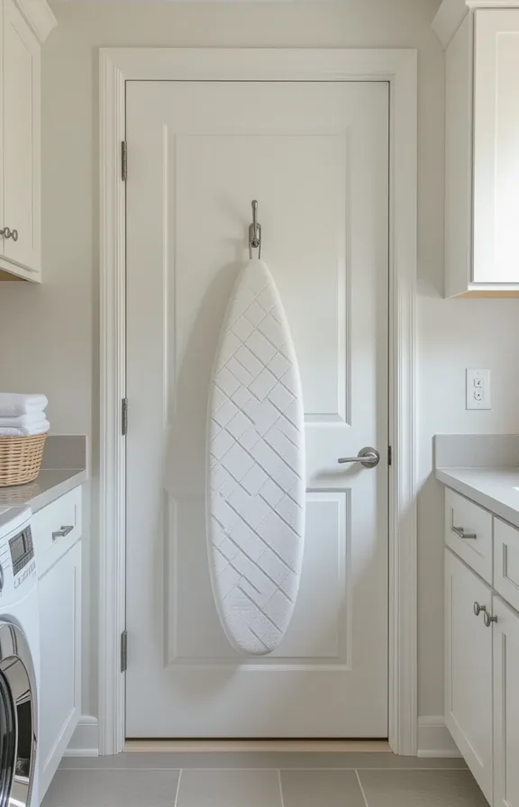Medium shot laundry room door. slim over-the-door hook