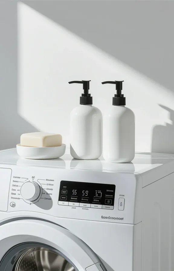 medium shot eye-level view minimalist white ceramic soap