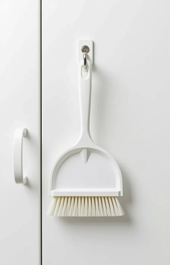 Vertical shot eye-level view white Command hook adhered