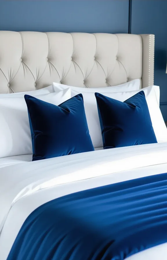 medium shot eye-level view bed's pillows. The wall